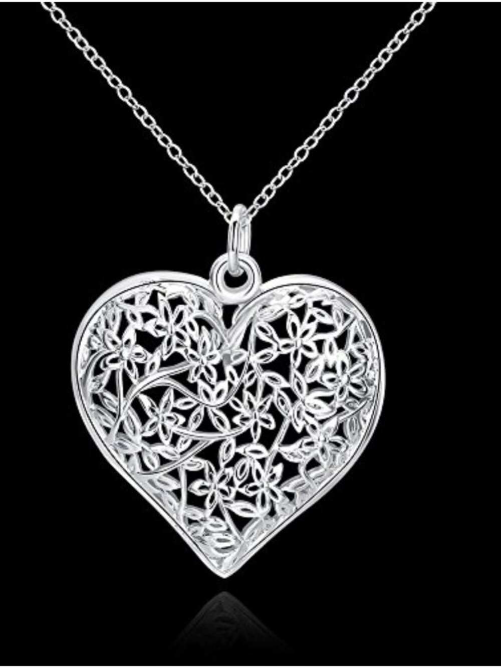 925 Sterling Silver Puffed Heart Pendant Necklace Textured Hollow 18in Cable - Picture 2 of 6